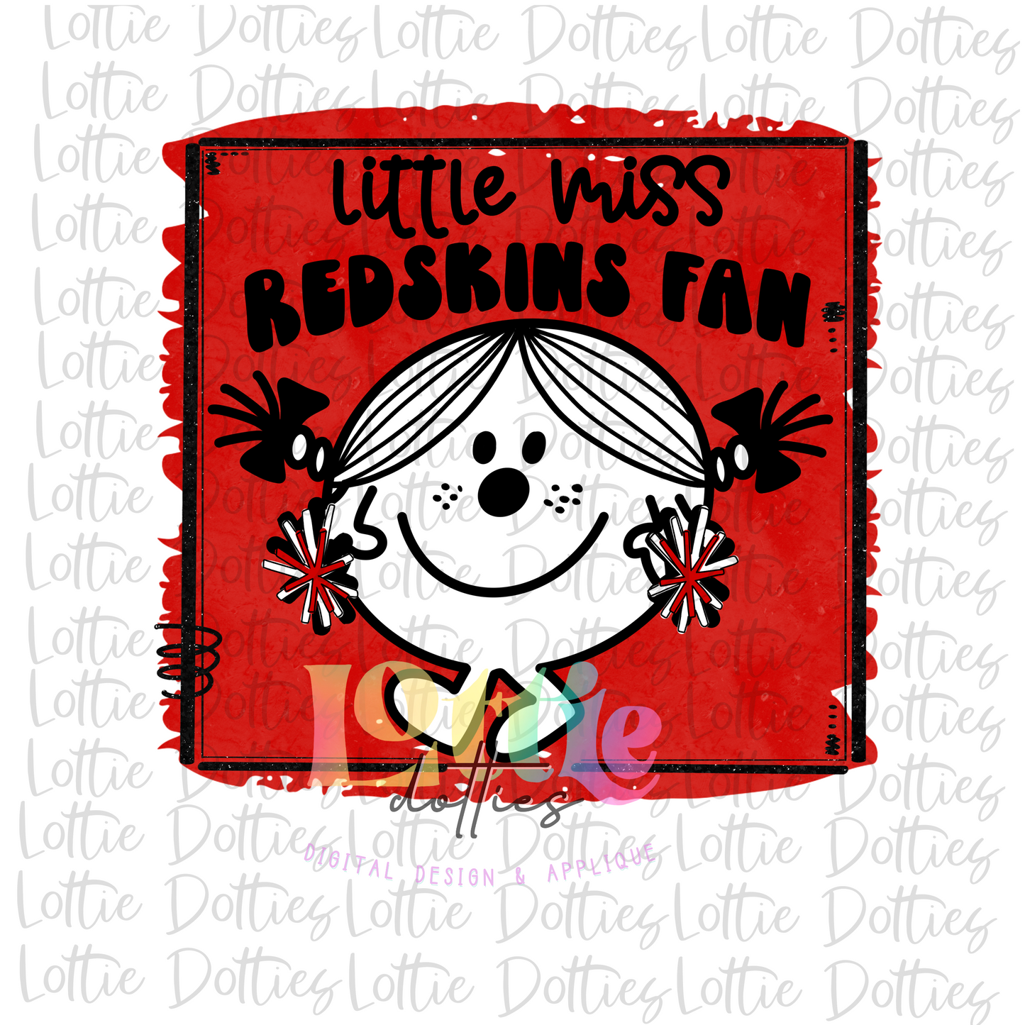 Little Miss Redskins Fan PNG - Redskins Sublimation - Digital Download Red and Black