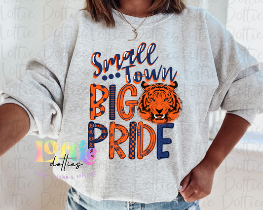 Small Town Big Pride - PNG - Tigers - Sublimation - Digital Download - Navy and Orange