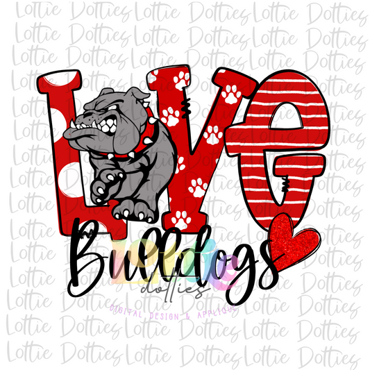 Love Bulldogs PNG - Bulldogs Sublimation  - Digital Download - Red