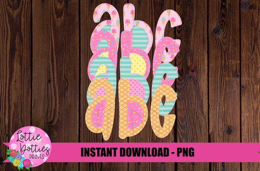 Ice Cream Faux Applique Alphabet - Alpha Pack - Alphabet Clipart - Instant Download  - Girl Alpha Pack