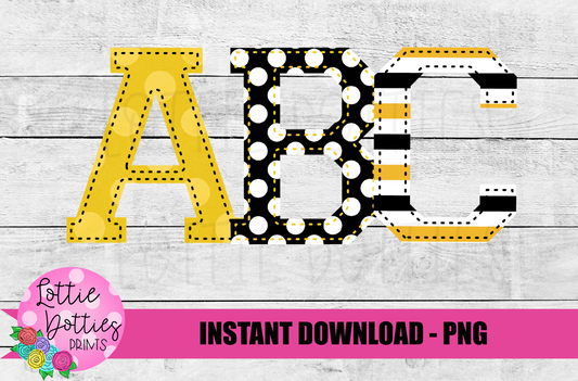 Black and Gold Collegiate Faux Applique Alphabet - Alpha Pack - Alphabet Clipart - Instant Download  - Alpha Pack