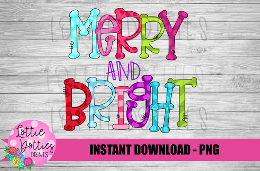 Merry and Bright PNG - Christmas Sublimation - Digital Download