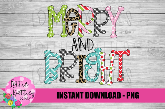 Merry and Bright PNG - Christmas Sublimation - Merry Bright Pattern