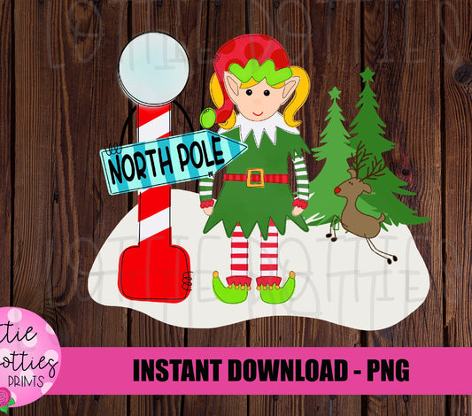 North Pole Girl Elf Png - Christmas Sublimation Design - Elf Design - Digital Download