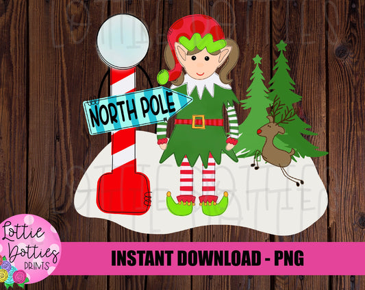 North Pole Girl Elf Png - Christmas Sublimation Design - Elf Design - Digital Download