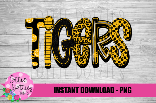 Tigers PNG - Tigers sublimation design - Digital Download - Black and Gold