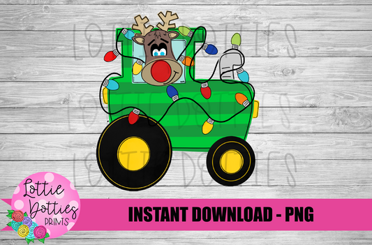 Christmas Tractor Png - Reindeer - Png - Christmas  Sublimation Design- Digital Download