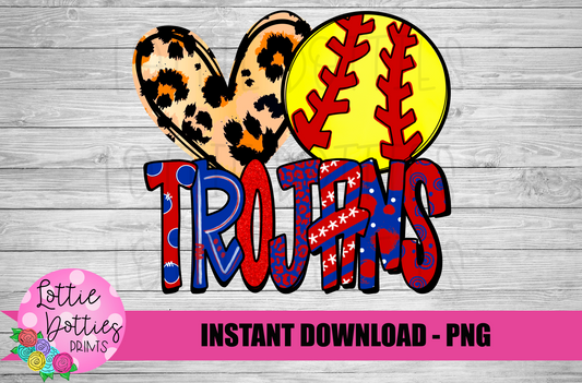 Peace Love Softball Trojans PNG - Trojans sublimation design - Digital Download
