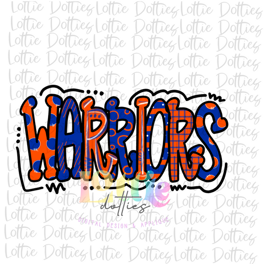 Warriors Png - Mascot  Sublimation Design - Digital Download - Royal Blue and Orange