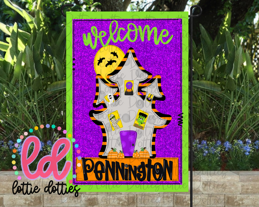 Welcome Haunted House  PNG - Halloween Flag  Sublimation - Digital Download