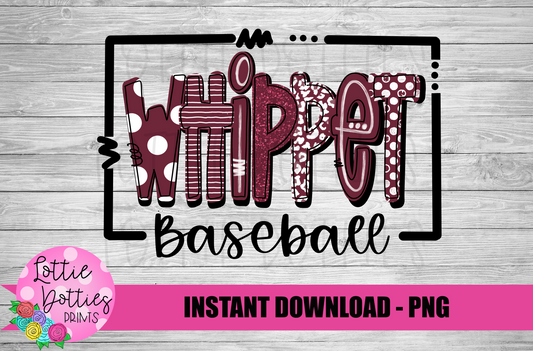 Whippet Baseball  - PNG - Whippet Sublimation - Digital Download