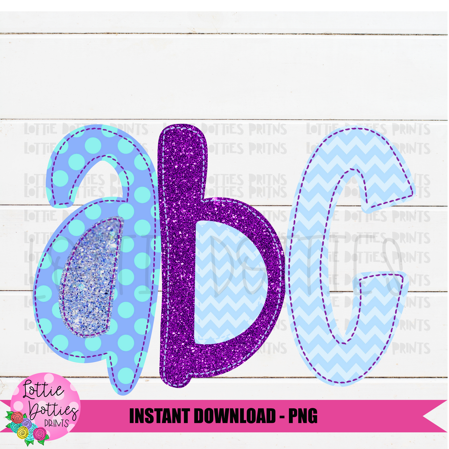 Blue and purple Faux Applique Alphabet - Alpha Pack - Alphabet Clipart - Instant Download