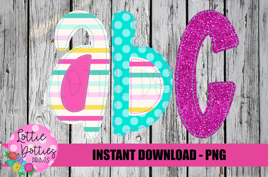 Glitter and Stripe Faux Applique Alphabet - Alpha Pack - Alphabet Clipart - Instant Download - Rainbow