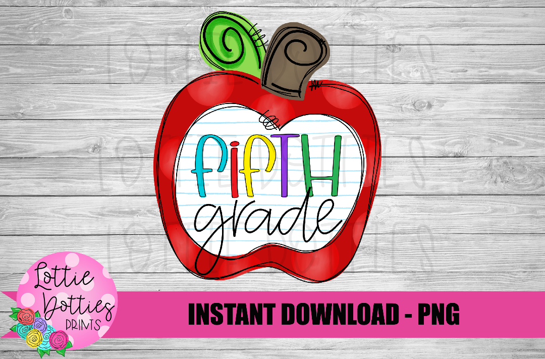 Back to School Sublimation Design- School Png - Apple Png - Fifth Grade   - Digital Download