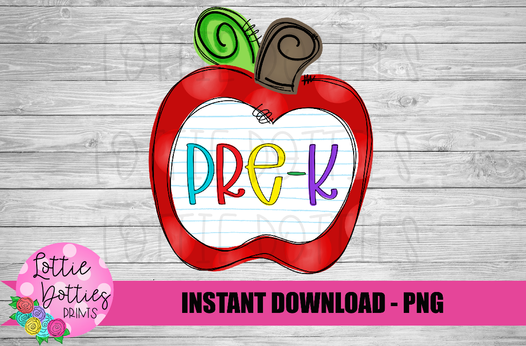 Back to School Sublimation Design- School Png - Apple Png - Pre - K  - Digital Download