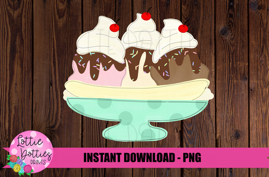 Ice Cream Png - Banana Split Sublimation Design - Digital Download