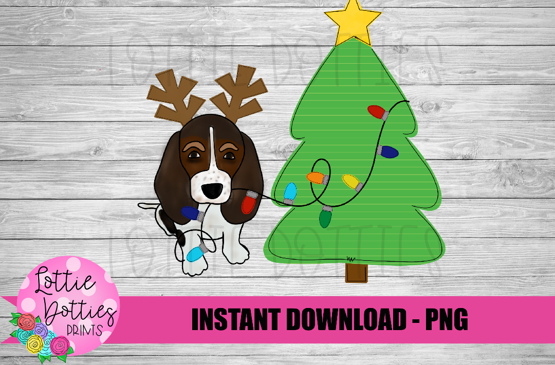 Christmas Png - Dog and Christmas Tree - Basset Hound - Christmas Sublimation Design - Digital Download