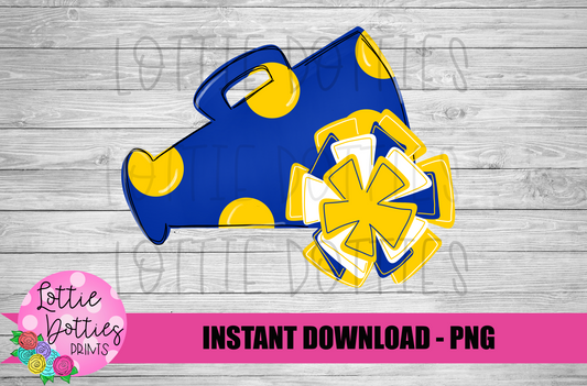 Megaphone PNG - Cheer Design - Royal and Yellow Megaphone Sublimation