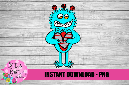 Blue Monster PNG - Valentine Design - Monster Sublimation