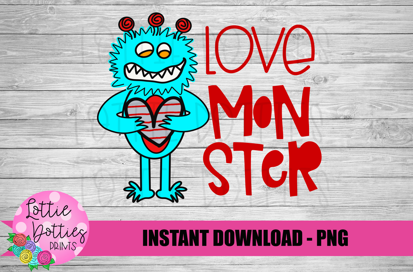 Blue Monster PNG - Valentine Design - Monster Sublimation