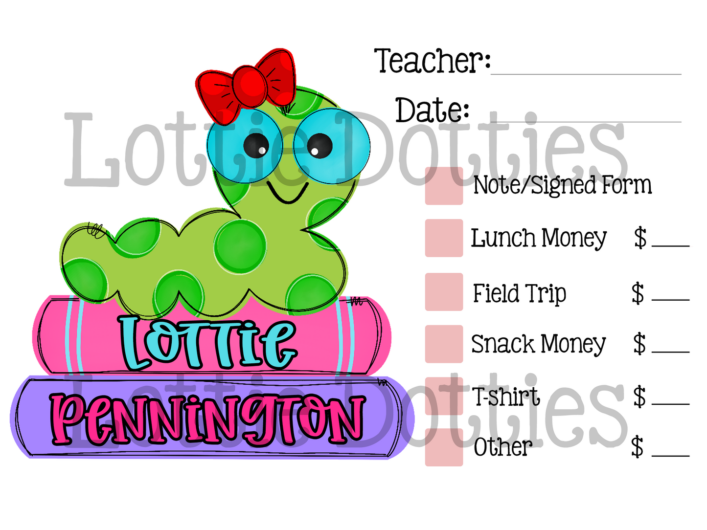 Teacher Note Template - Caterpillar Books Girl