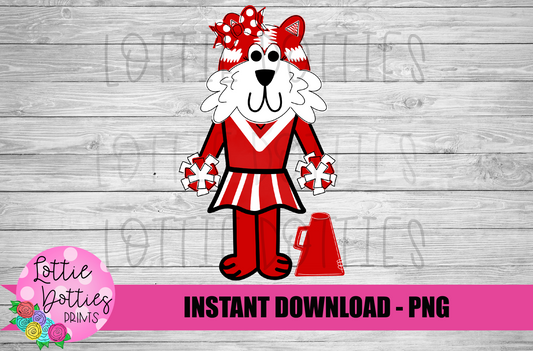 Tiger Cheerleader Png - Red and White Bow - Football Sublimation Design
