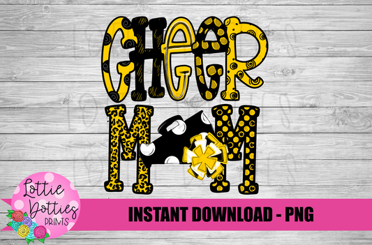 Cheer Mom Png - Cheer Sublimation File - Black and Gold - Instant download - Digital Download