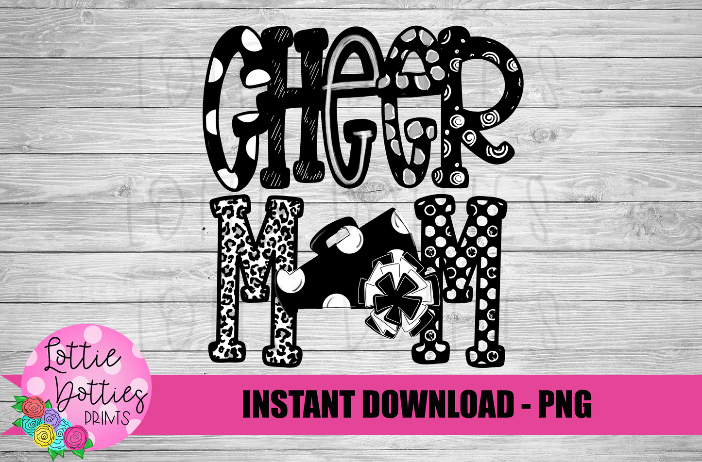 Cheer Mom Png - Cheer Sublimation File - Black and White - Instant download - Digital Download