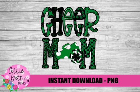 Cheer Mom Png - Cheer Sublimation File - Green and Black - Instant download - Digital Download