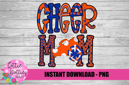 Cheer Mom Png - Cheer Sublimation File - Orange and Blue - Instant download - Digital Download
