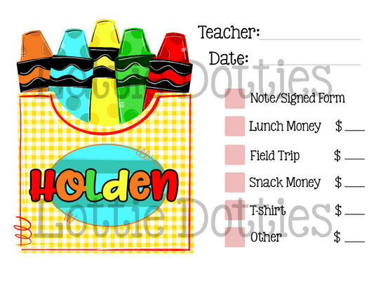 Teacher Note Template - Crayon Box Gingham