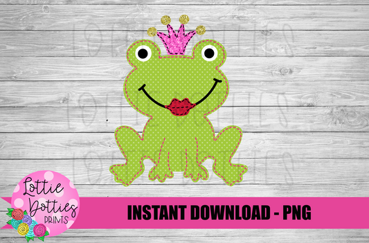 Faux Appliqué Princess frog - Frog Sublimation Design- Girl Frog Design- Digital Download