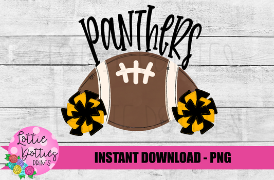 Football Png - Football Sublimation Design - Black and Gold - Panthers Sublimation -  Digital Download