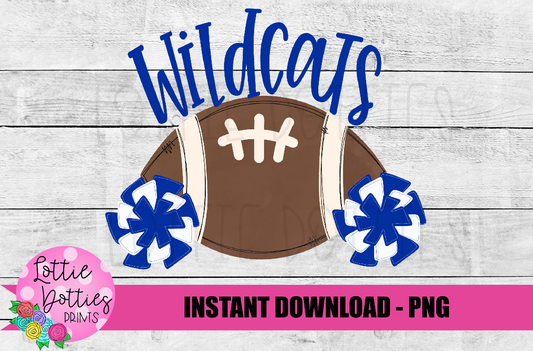 Wilcats Football Sublimation Png - Royal and White    -  Football Sublimation Design- Digital Download