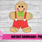 Gingerbread Boy Png - Christmas Sublimation Design- Digital Download
