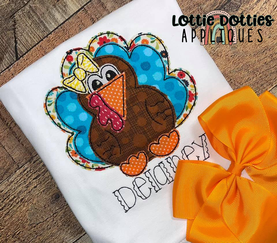 Turkey Girl Applique Design - Machine Embroidery - Instant Download