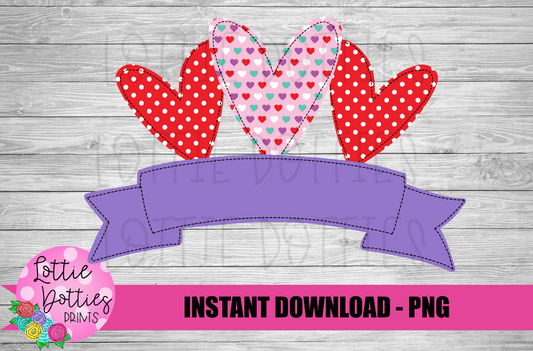 Faux Appliqué Valentines Day Png - Valentine’s Day Sublimation Design - Hearts - Digital Download