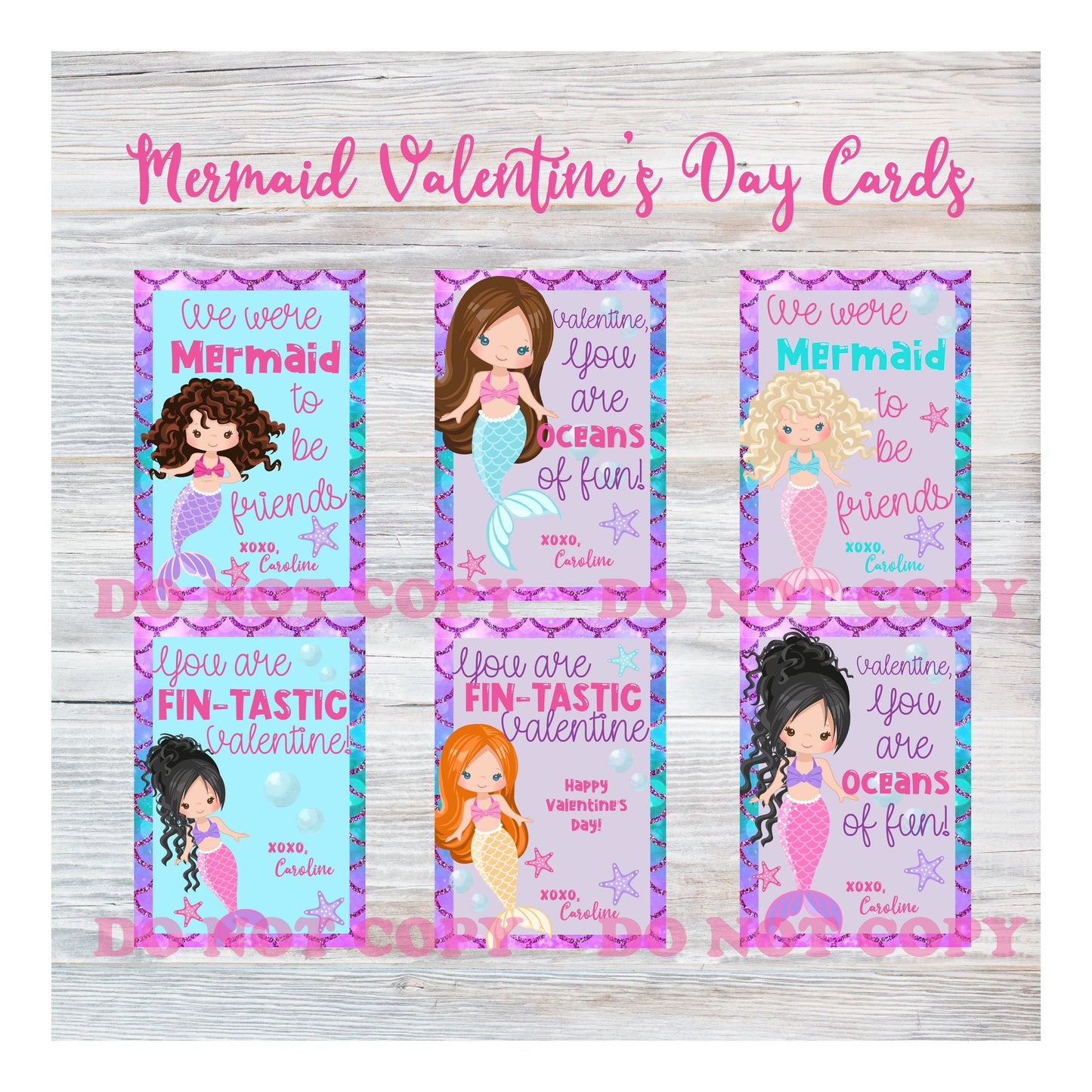 Mermaid Valentine's Day Cards -- Printable Valentine's Cards