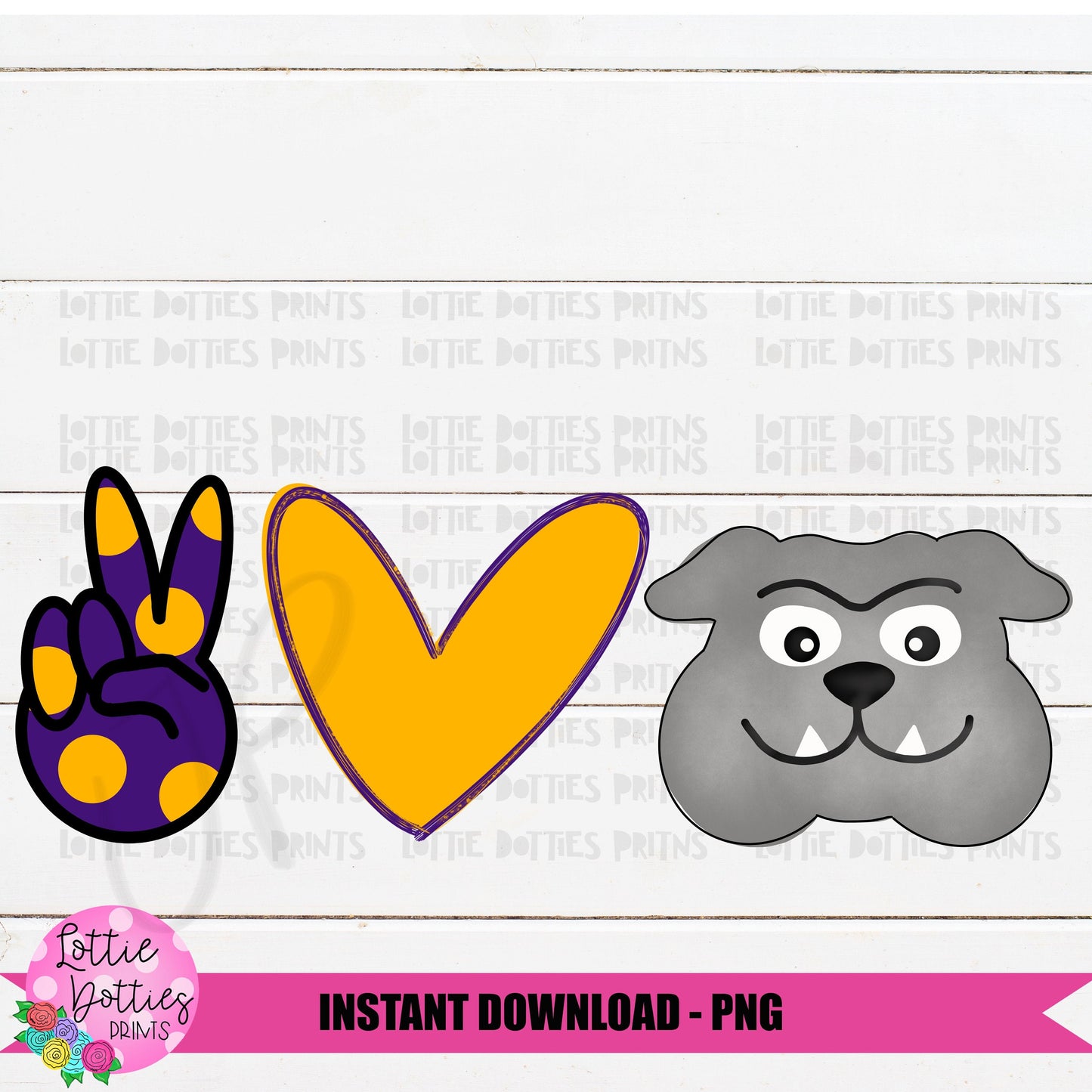 Peace Love Bulldogs PNG - Bulldogs PNG - Instant Download - Digital Download