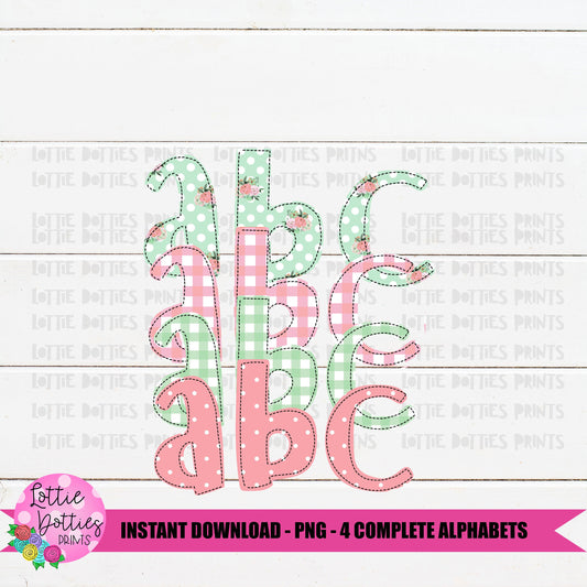 Faux Applique Alphabet - Alpha Pack - Alphabet Clipart - Instant Download - Shabby Chic Mint and Pink - Floral