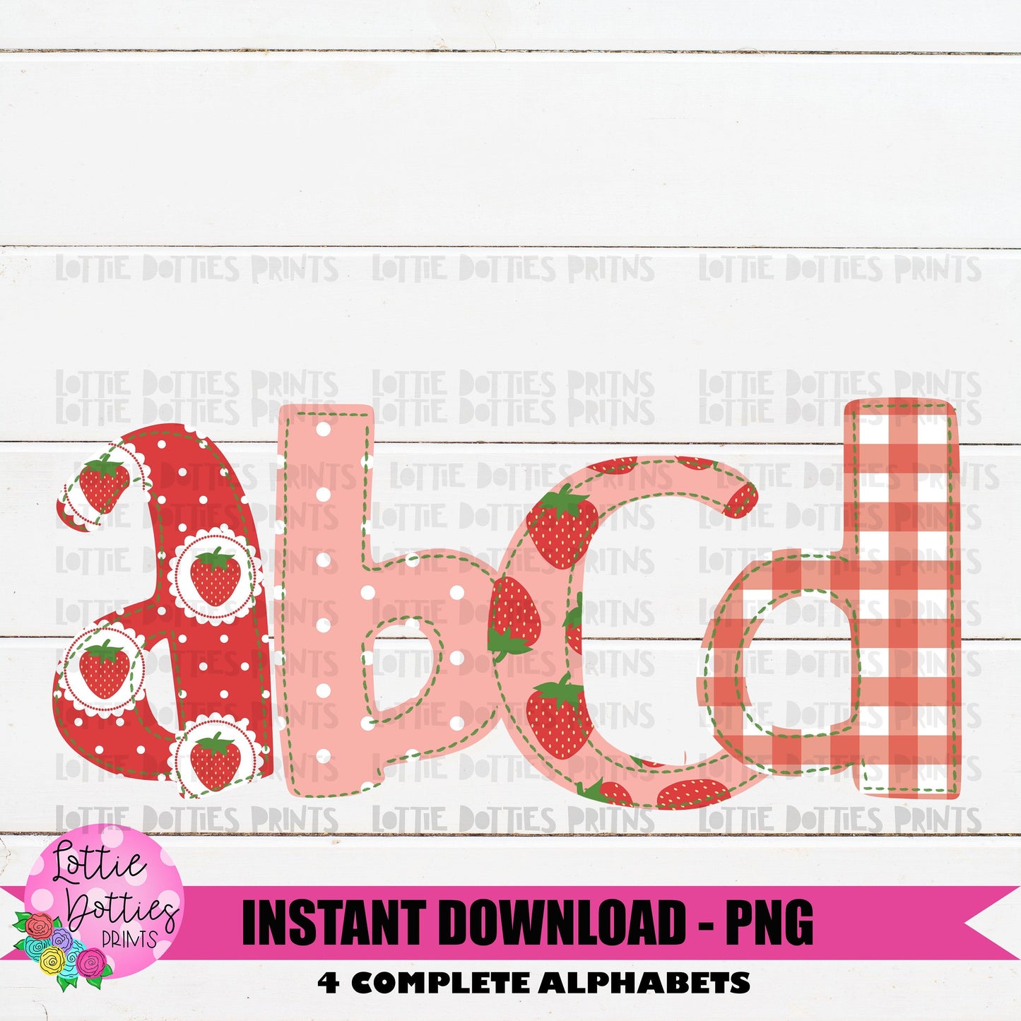 Strawberry Faux Applique Alphabet - Alpha Pack - Alphabet Clipart - Instant Download - Shabby Chic  - Berries