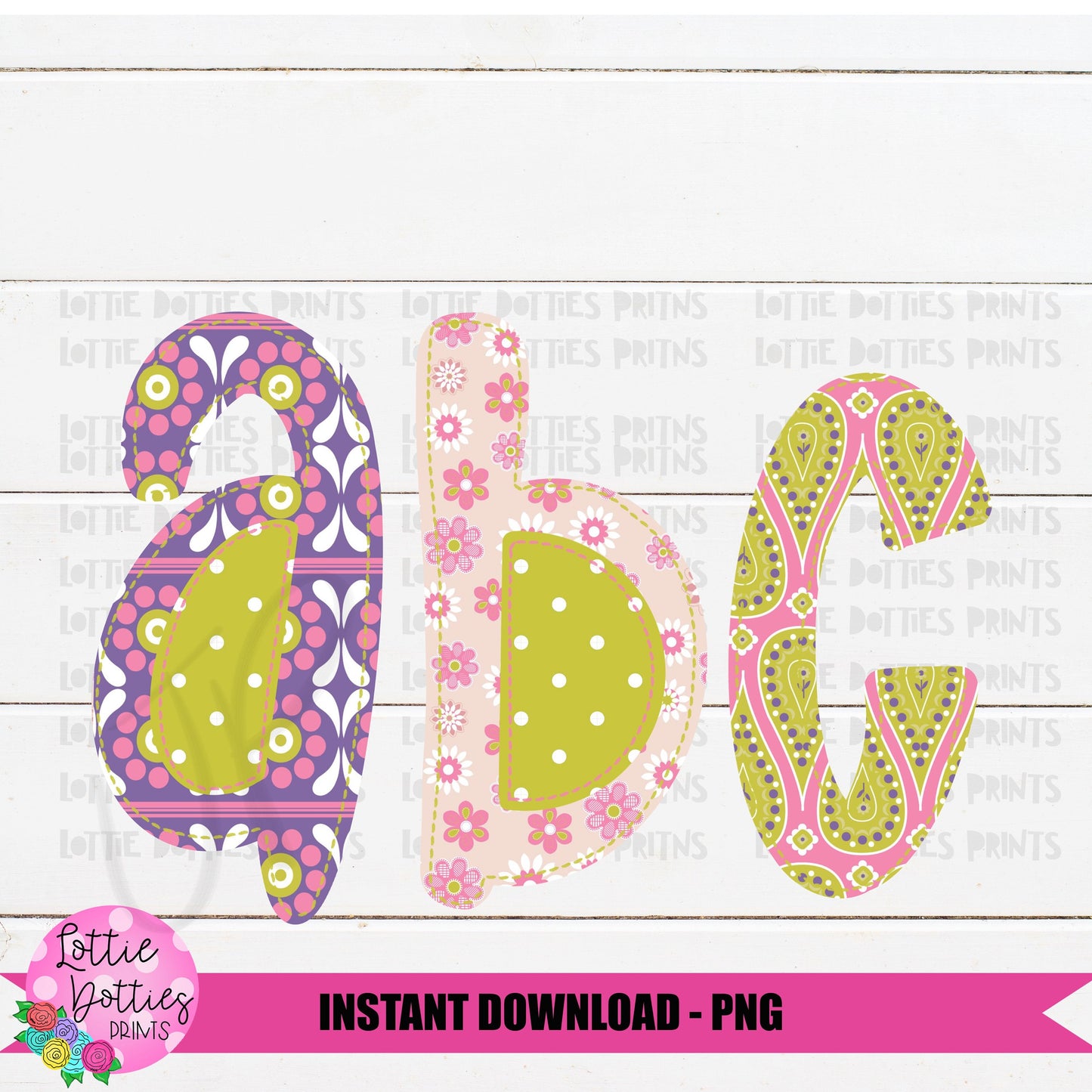 Purple Pink and Green Faux Applique Alphabet - Alpha Pack - Alphabet Clipart - Instant Download