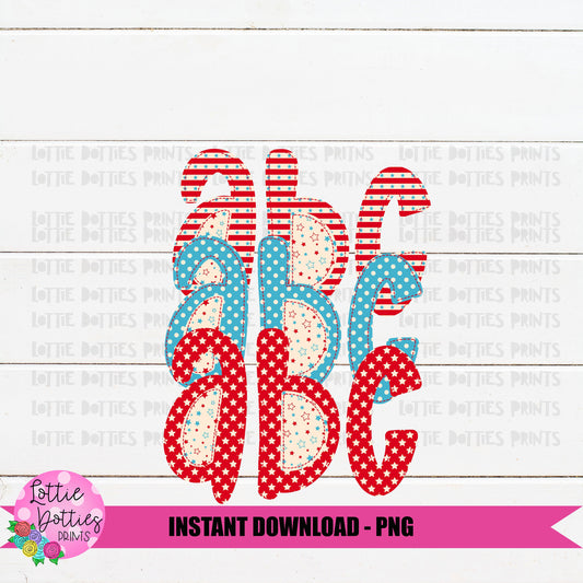 Patriotic Red White and Blue Faux Applique Alphabet - Alpha Pack - Alphabet Clipart - Instant Download - Patriotic