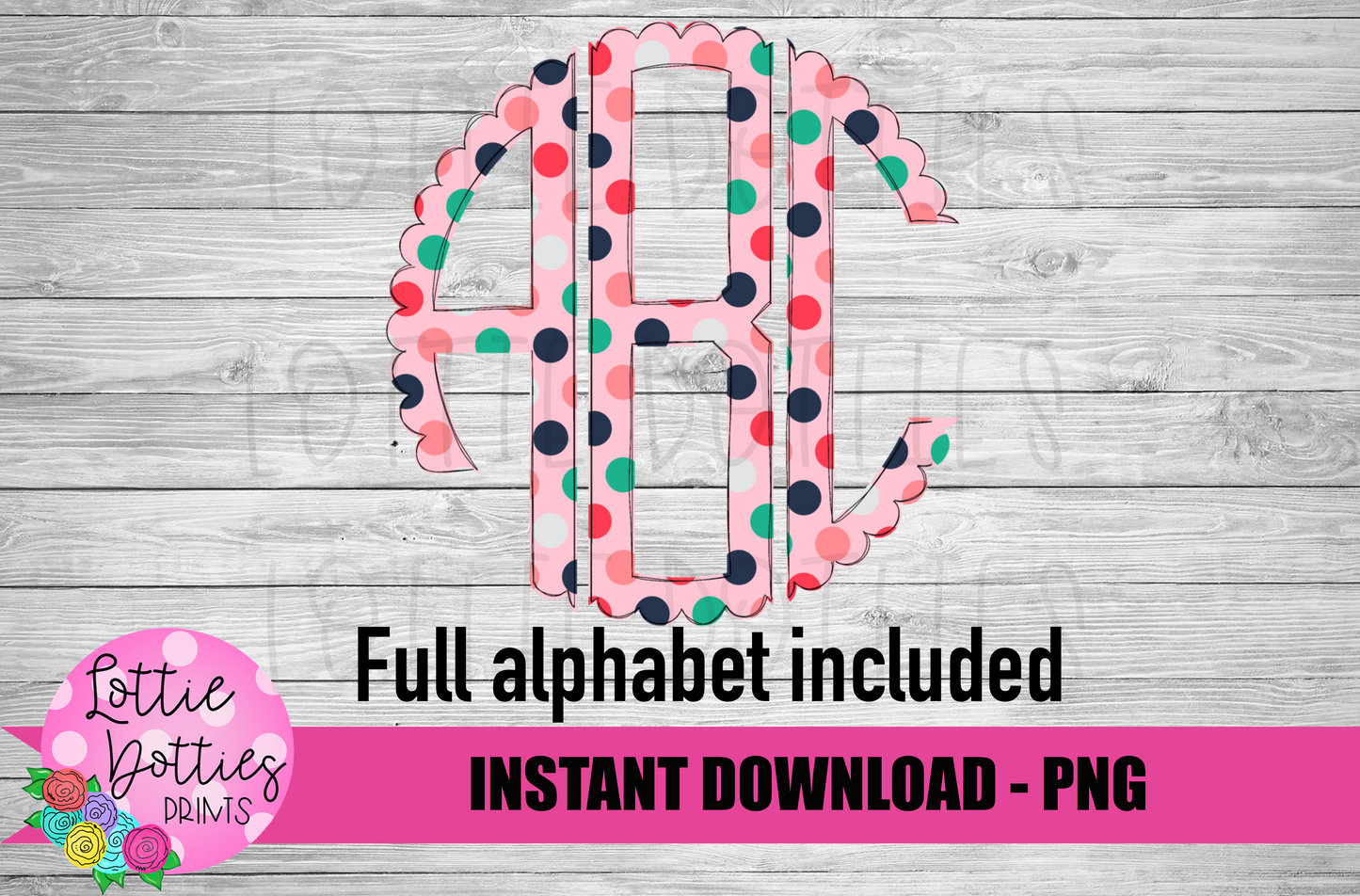 Polka Dots Scallop Monogram Alphabet - Alpha Pack - Alphabet Clipart - Instant Download