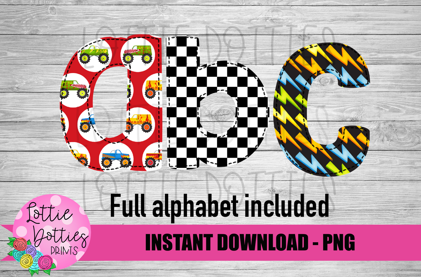 Monster Truck Faux Applique Alphabet - Alpha Pack - Alphabet Clipart - Instant Download  - Alpha Pack