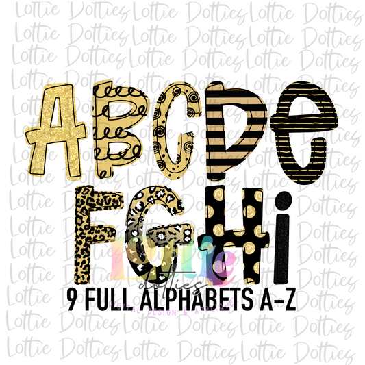 Vegas Gold and Black  Hand Lettered Alphabet - Alpha Pack - Alphabet Clipart - Instant Download  - Girl Alpha Pack