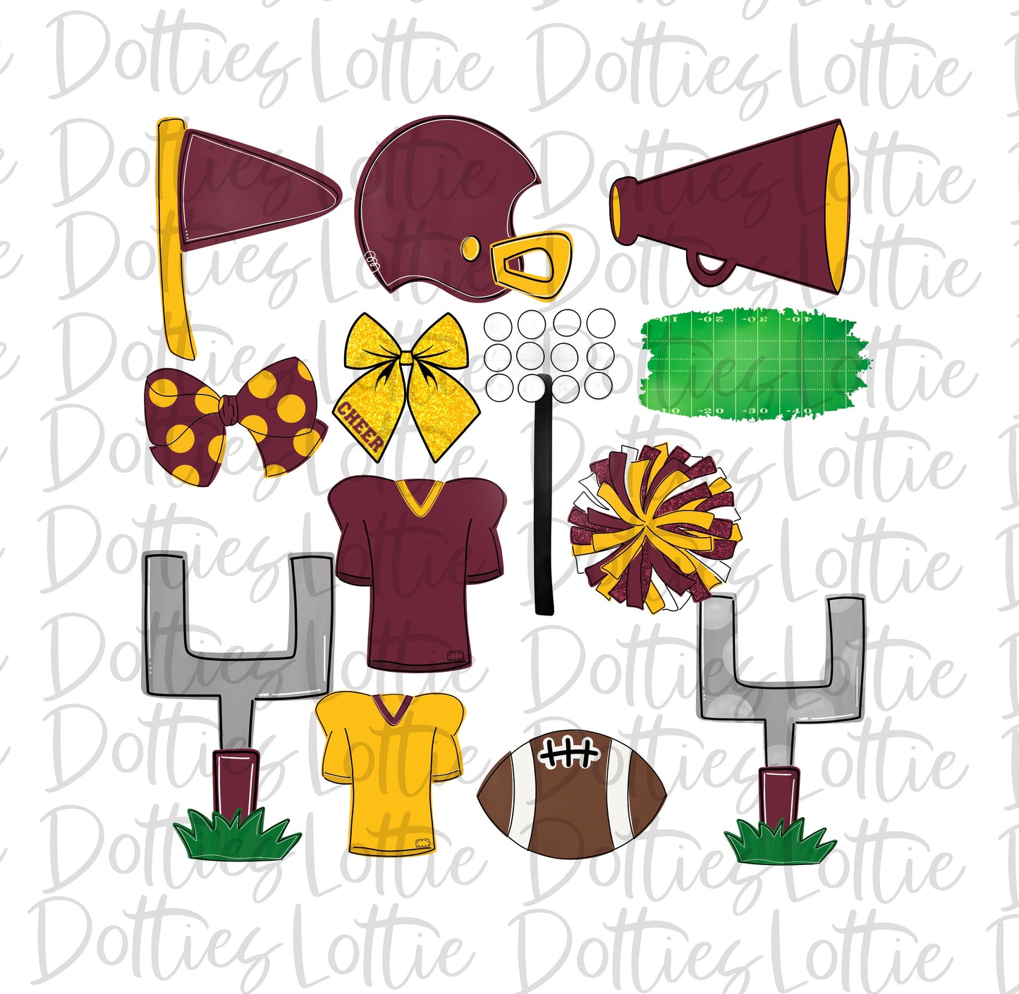 Maroon and Gold Football and Cheer Elements - Football Alpha Pack add ons - Football Clipart - Digital Download - PNG