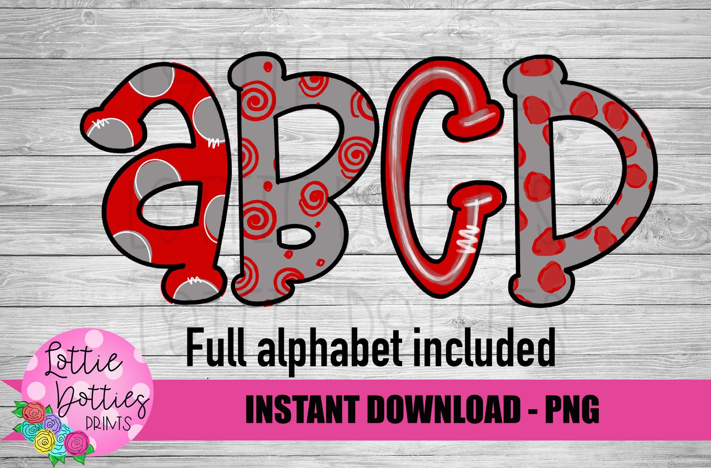 Red and Gray Hand Lettered Alphabet - Alpha Pack - Alphabet Clipart - Instant Download  - Alpha Pack