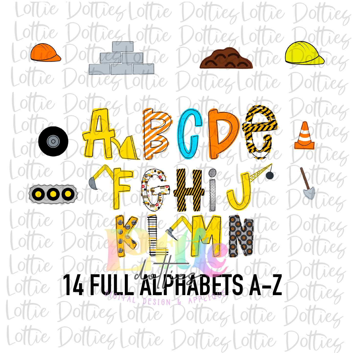 Construction Lettered Alphabet - PNG - Digital Download