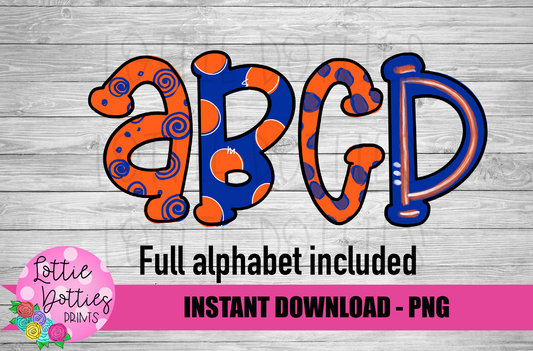 Orange and Blue Hand Lettered Alphabet - Alpha Pack - Alphabet Clipart - Instant Download  - Girl Alpha Pack